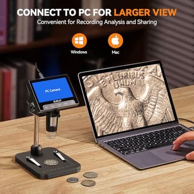 Elikliv Coin Microscope, 4.3'' LCD Digital Microscope 1000x, Coin Magnifier with 8 Adjustable LED Lights, PC View Compatible with Windows/Mac, EDM4B, Black - Image 6