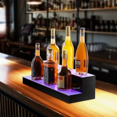 VEVOR LED Lighted Liquor Bottle Display, 2 Tiers 24 Inch Commercial Illuminated Home Bar Shelf, 2 Steps Whiskey Rack Stand, Acrylic Drink Shelves with RF Remote & App Control, and Multicolor Light - Image 2