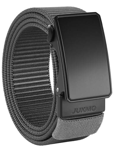 JUKMO Men's 1.5" Nylon Ratchet Belt, Casual Web Click Tactical Belt with Slide Buckle for Jeans, No Holes Adjustable Trim to Fit(Grey,Large) - Image 1