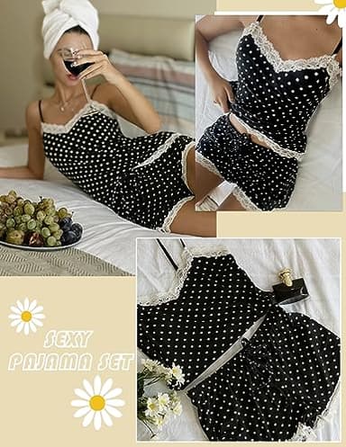 Avidlove Sexy Pajama Set for Women Cami Lace Trim PJ Set with Shorts Modal Sleepwear Polka Dot Print - Image 3