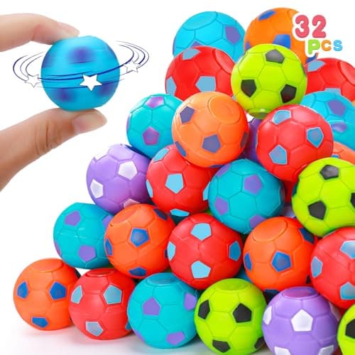 32PCS Fidget Spinner Soccer Balls Sports Birthday Party Favors Bulk for Kids 4-8 8-12 Halloween Goodie Treat Bag Stuffers Classroom Treasure Toys Carnival Prizes Pinata Fillers Mini Return Gifts - Image 1