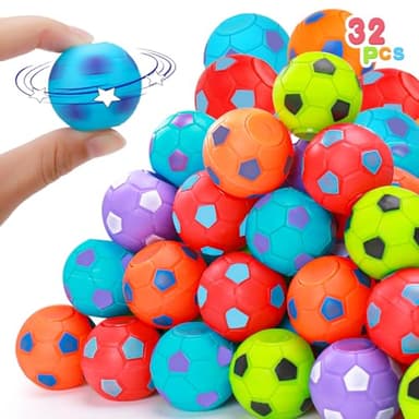 32PCS Fidget Spinner Soccer Balls Sports Birthday Party Favors Bulk for Kids 4-8 8-12 Halloween Goodie Treat Bag Stuffers Classroom Treasure Toys Carnival Prizes Pinata Fillers Mini Return Gifts - Image 1
