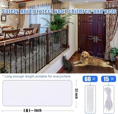 JIFTOK Baby Gate for Stairs, Banister Guard for Kids, Pets, Toys, 15ft L x 2.66 ft H, Mesh Netting Safety Net for Balcony Rail Stair, Stairway Net Baby Safety Products for Indoor & Outdoor (White - Image 3