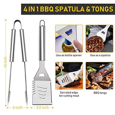34Pcs Grill Accessories Grilling Gifts for Men, 16 Inches Heavy Duty BBQ Accessories, Stainless Steel BBQ Tools with Thermometer, Grill Mats for Backyard, BBQ Set for Men Women - Image 3