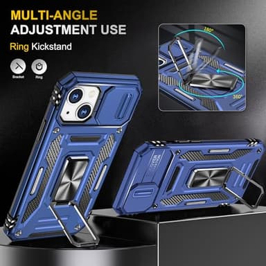 Aozuoton for iPhone 14 Plus Case with Screen Protector and with Camera Cover, 360°Military Grade Rotatable Kickstand (Heavy Duty) Shockproof Protective, Case for iPhone 14 Plus Navy Blue - Image 4