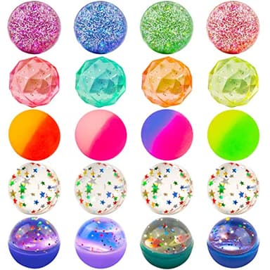 Ohanniewa Bouncy Balls for Kids 20 Pieces 5 Styles 32mm Assorted Bouncy Balls with Storage Bag for Birthday Party Favors - Image 1
