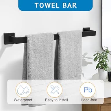 5 Pieces Bathroom Hardware Accessories Set Black Towel Bar Set Towel Holder Racks Set for Bathroom,SUS304 Stainless Steel,Wall Mounted 23.6-Inch - Image 4