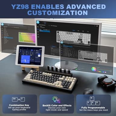YUNZII YZ98 Gasket Mechanical Keyboard,99 Key Hot Swappable BT5.0/2.4G/USB-C Wireless NKRO 98% 1800 Layout with RGB LED Backlit for Linux/Win/Mac(Milk Switch, Black) - Image 6