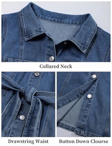 Nitzana Women's Denim Dress Summer Short Sleeve Jean Dress Button Down Denim Shirt Dresses with Pocket 2025 Trendy Outfits(Dark Blue,M) - Image 5