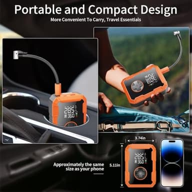 Lazyshine Portable Air Pump for Car Tires, 150 PSI Tire Inflator Cordless with LED Light, Rechargeable Auto Shut-off Air Compressor 2X Fast Inflation Tire Pumps for Car Bike Motorcycle Ball - Image 3