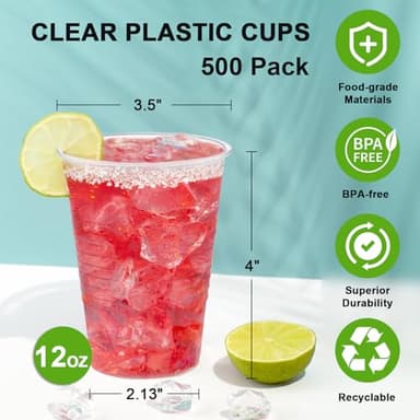 Clawsoff 12 oz Clear Plastic Cups 300 Pack, Disposable Cups,Party Drinking Cup, Cups for Party, Graduation, Travel, Holiday, Events - Image 3