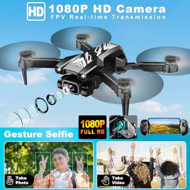Mini Drone with Camera for Kids Adults-1080P FPV Camera Foldable Drone with Stable Altitude Hold, Gestures Selfie, Waypoint Fly, Auto-Follow, 3D Flip, One Key Start, 3 Speeds, 2 Batteries - Image 2