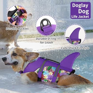 Doglay Shark Dog Life Jacket with Adjustable Vests for Swimming Boating, Ripstop Flotation Vest for Small to Large Dogs - Image 3