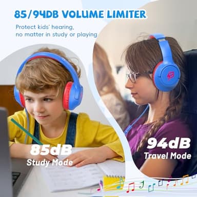 Kids Headphones for School, 85/94 dB Volume Limit, Wired Over Ear Headphones for Kids Boys Girls with Microphone, Foldable Stereo Sound 3.5mm Wired Cord for Kindle Tablet Airplane Travel, Blue - Image 3