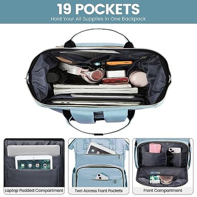 LOVEVOOK Laptop Backpack for Women,15.6 Inch Professional Womens Travel Backpack Purse Computer Laptop Bag Nurse Teacher Backpack,Waterproof College Work Bags Carry on Back Pack with USB Port,Sky Blue - Image 2