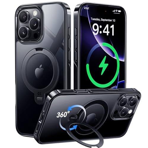 CASEKOO Titanium for iPhone 16 Pro Case with 360° Spin Magnetic Stand [Compatible with Magsafe][16FT Military Protection] Polished for iPhone 16 Pro Case with Stand Ring 6.3'', Premium Black - Image 1