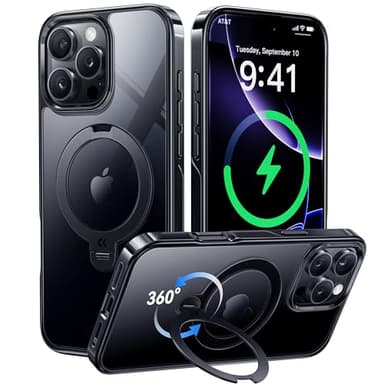 CASEKOO Titanium for iPhone 16 Pro Case with 360° Spin Magnetic Stand [Compatible with Magsafe][16FT Military Protection] Polished for iPhone 16 Pro Case with Stand Ring 6.3'', Premium Black - Image 1