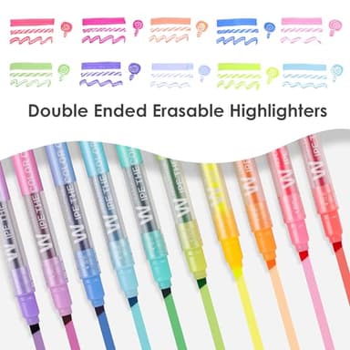 HANKU Erasable Highlighters, Dual Tip 10 Pack Highlighters Assorted Colors Erasable, Smooth Writing Book Journaling No Bleeding Highlighter Pens for Bible Journal Planner - Image 2