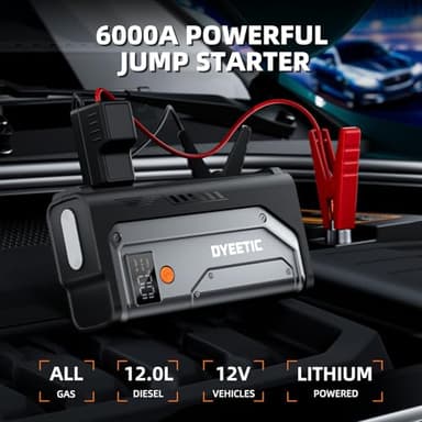 Dyeetic 6000A Jump Starter, 12V Portable Car Jump Starter Battery Pack (All Gas and 10.0L Diesel Engines), 26800mAh Lithium Jump Box with Booster, LED Light, Jumper Cable - Image 2
