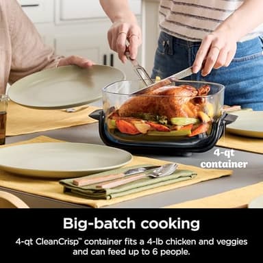 Ninja Crispi Air Fryer, Microwave, Freezer & Dishwasher Safe, Non Toxic Glass Portable Cooking System, 4 QT & 6 Cup Glass Containers with Storage Lids, Easy Meals, Air Fry, Bake, Green, FN101SG - Image 5