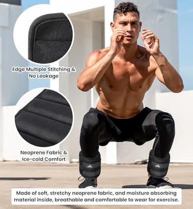 Ankle Weight, Wrist Leg Arm Weights for Women Men Children with Adjustable Straps, A Pair of 20LBS(10 LB Each Weight) Strength Training Weighted for Walking Yoga Jogging Running Dance, Black - Image 3