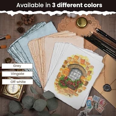 LEATHER VILLAGE Watercolor Paper - 6 X 4 inches, 50 Sheets - Mixed Media Watercolor Paper - 150 GSM Thick Deckle Edge Virgin Cotton Handmade Paper - Vintage Toned - Image 9