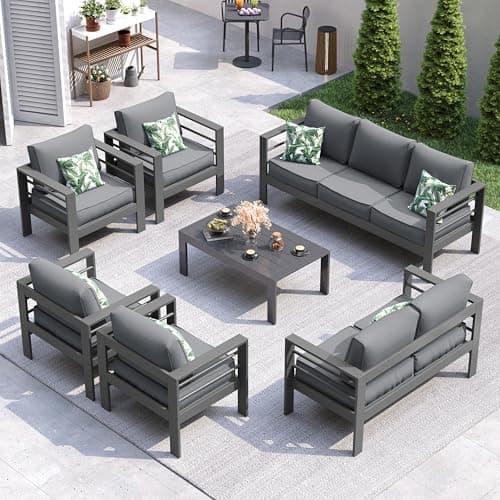 UDPATIO 10 Piece Aluminum Patio Furniture Set, Oversized Modern Outdoor Furniture Set with Olefin Fabric Cushion for Patio Deck Backyard, Dark Grey (with Waterproof Covers) - Image 1