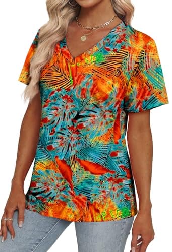 Alaroo Summer Tops for Women 2025 Seniors Ladies V Neck T Shirts Beach Vacation Clothes Hawaiian Outfits Blouses Print 09 XL - Image 3