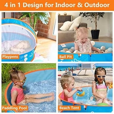 Peradix Paddling Pool for Kids & Pets Infant Ball Pit Tent, Baby Beach Tent, Toddler Wading Pool UV Sun Shelter Canopy with Mosquito Net, Portable Pop Up Tent Summer Beach Toys for Child - Image 4