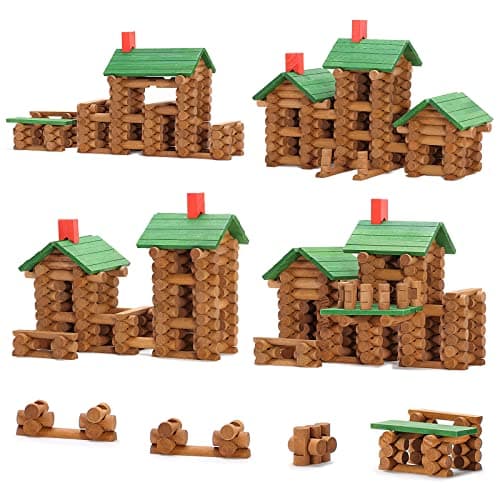 SainSmart Jr. 665 PCS Wooden Log Cabin Set Building House Toy for Toddlers, Classical STEM Construction Kit Compatible with Lincoln Logs for 3+ Kids - Image 1