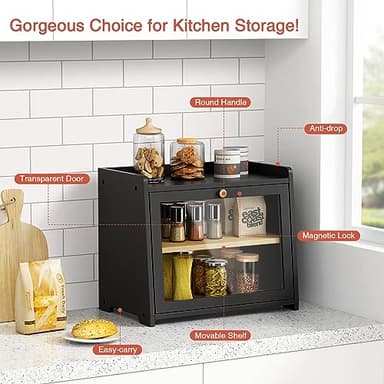 Goozii Black Bread Box for Kitchen Countertop, Large Bread Storage Container for Homemade Bread, Wood Farmhouse Breadbox Organizer for Kitchen Counter Corner, Cabinet, Pantry, Cupboard (Black) - Image 6