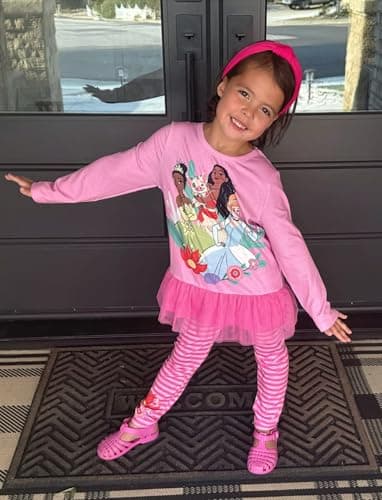 Disney Princess Toddler Girl Outfit 2PCS Girls Clothes Long Sleeve T-Shirt Dress and Striped Leggings Clothing Sets Fall Casual Pullover Dailywear Pink 3-4T - Image 3