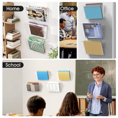 MaxGear Acrylic Wall File Organizer 6 Pockets Hanging Paper Holder Clear Wall Bins for School, Office and Home, 13x4x7 inches - Image 6