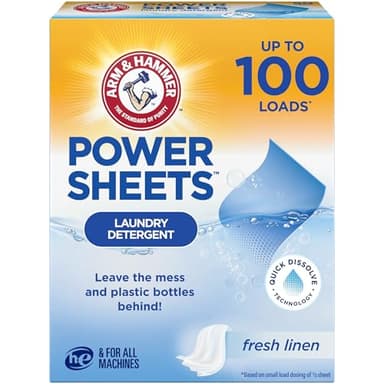 Arm & Hammer Power Sheets Laundry Detergent, Fresh Linen 50ct, up to 100 Small Loads (Packaging may vary) - Image 1