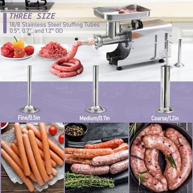 OKF Stainless Steel Electric Meat Grinder - 2800W Heavy Duty Commercial #8 Meat Grinders for Home Use with 2 Blades, 3 Plates, 3 Stuffing Tubes - Image 5