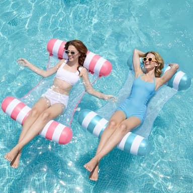 SLOOSH 2 Packs Strip Type Hammock Pool Floats Adults, 4-in-1 Multi-Purpose Inflatable Pool Floats PVC Water Hammock Lounge Floaties (Aquablue, Pink) - Image 1