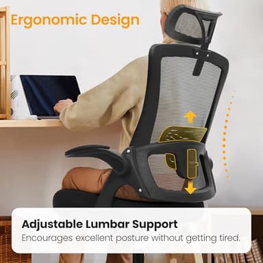 NEO CHAIR Ergonomic Office Desk Chair High Back Computer Gaming Mesh Chair with Comfy Task Adjustable Arms Lumbar Support Headrest Swivel for Home Office (Black) - Image 4