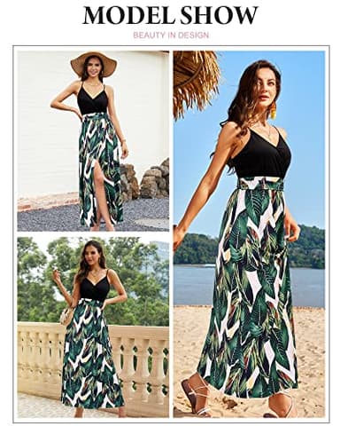 Newshows Summer Outfits Dresses for Women 2025 Beach Vacation Clothes Spaghetti Strap Casual Fall Wedding Guests Country Concert Outfits Long Elegant Classy Flowy Sundress(Floral 09, L) - Image 2