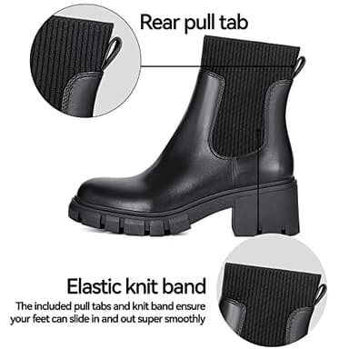 Athlefit Women's Black Chelsea Boots Fall Platform Ankle Boots Slip on Chunky Lug Sole Boots - Image 4