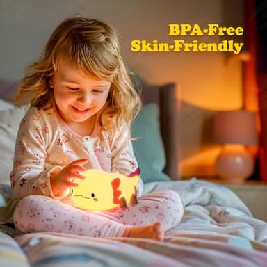 UNEEDE Axolotl Night Light for Kids,Animal Silicone Nursery Night Lamp, Rechargeable Table Lamp Bedside Lamp,Cute Room Decor Night Light for Bedroom,Living Room,Dining,Desk Decorations,Gift - Image 3