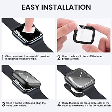 Tensea (2 in 1) for Waterproof Apple Watch Screen Protector Case 41mm Series 9/8/7 Accessories, 360 Front and Back, iWatch PC Face Cover with Tempered Glass for Women Men, 41 mm - Image 7