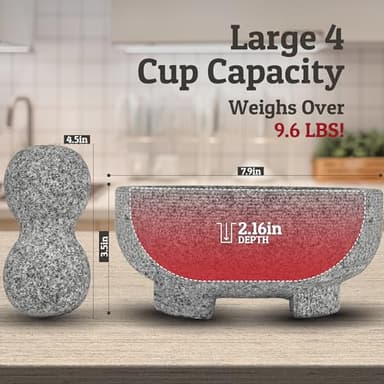 PriorityChef Granite Mortar and Pestle Set - 8 Inch Natural Stone Molcajete Mexicano for Spices, Seasonings, Pastes - Pestle and Mortar Bowl for Fresh Guacamole, Salsa, Pesto, Large, Grey - Image 5
