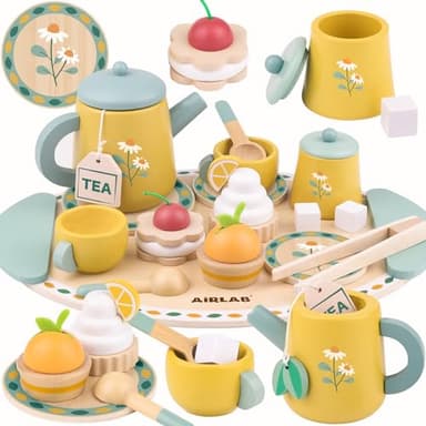 Tea Sets for Toddlers 3-5 Girl Birthday Gift 3 Year Old Princess Party Wooden Play Food Toy Sets for Kids Kitchen Accessories Age 3 4 5 6 Wood Educational Toys - Image 1