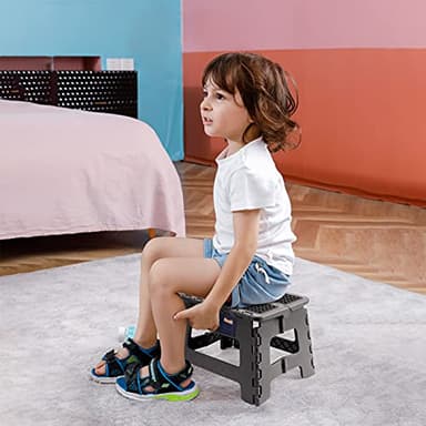 Flottian 9" Folding Step Stool for Adults and Kids Holds Up to 300 lbs,Non-Slip Folding Stools with Portable Handle, Compact Plastic Foldable Step Stool for Bathroom,Bedroom, Kitchen Gray - Image 8