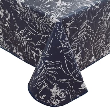 Heavy Duty Vinyl Tablecloth with Flannel Backing Waterproof Oil-Proof Plastic Table Cloth Stain-Resistant Wipeable Rectangle or Square Table Cover for Indoor and Outdoor (Blue Leaf，60x102 Inch) - Image 1