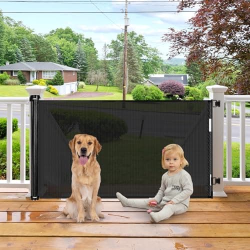 Retractable Baby Gates for Doorways 55 Inch Wide Retractable Dog Gates for The House Outdoor Dog Barriers for Home Indoor Pet Barrier Mesh Baby Gate for Fireplace Pet Safety Gate for Front Door - Image 1