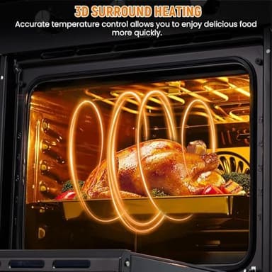 24 Inch Single Wall Oven, 2.5 Cu.ft Built-in Electric Wall Oven with 8 Cooking Functions in Stainless Steel, Mechanical Knob Control - Image 3