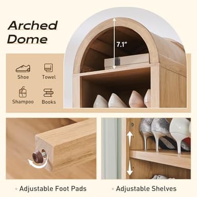 IFGET 71" Tall Arched Bookshelf, 8 Tiers Arch Bookcase with Storage, Modern Farmhouse Book Shelf with Adjustable Shelves, Wood Bookshelf w/Open Display Shelves for Living Room, Office (Natural) - Image 3