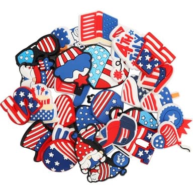 mortd 30 Pack 4th of July Shoe Charms Decoration, Patriotic Red White Blue Celebration Charms for Shoes Bracelets, PVC Shoe Decoration Accessories for Independence Day 4th of July Party Supplies - Image 4