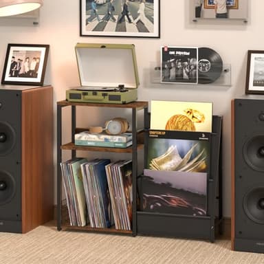 LELELINKY Record Player Stand with Vinyl Storage, 3 Tier Turntable Stand with Display Shelf Storage Up to 150 Albums,Brown End Table for Living Room - Image 6